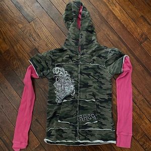 Y2K Rock & roll cowgirl jeweled 2000s camo pink zip up jacket